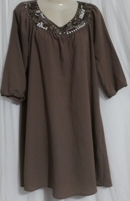 NICE WOMEN'S LOVE21 POLYESTER JEWELLED TAUPE DRESS SZ S