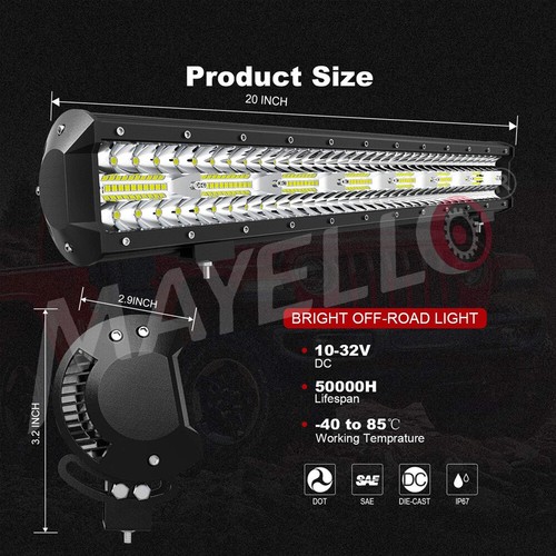 20inch 420W LED Light Bar Combo Spot Flood Truck Offroad+ 4" Pods Wiring Kit 22 - Picture 2 of 10