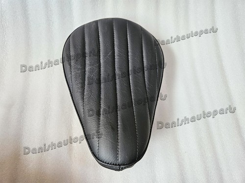 BLACK LEATHER VERT RIB CHOPPER SOLO SEAT & PILLION PAD TUCK & ROLL HARLEY BOBBER - Picture 6 of 23