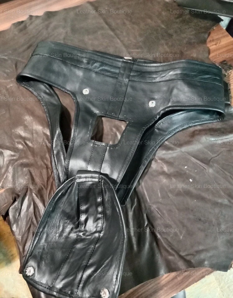 New Men's Sheepskin Leather Briefs Jockstrap Thong Pouch Slip String Underwear - Image 4 of 4