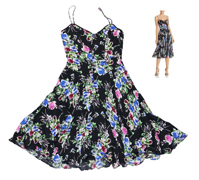 Milly Emily Rose-Print Georgette Dress, Black, Women's, 10