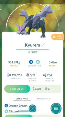 Pokemon Trade GO - Shiny Kyurem Level 50 &3Moves Maxed
