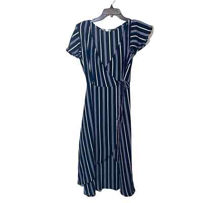 Socialite Wrap Midi Dress Black Striped Size XS Short Sleeve