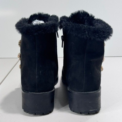 Nanette Lepore Black Faux Fur Cuff Ankle Boots Rhinestone Accents 9.5M - Picture 5 of 11