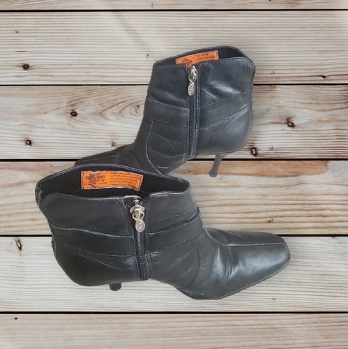 Harley-Davidson Stiefel Damen 6,5 Schwarz Leder Stiefeletten Motorrad Reißverschluss Nieten - Bild 5 von 15