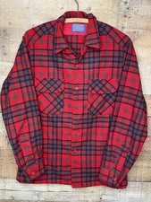 Vintage Pendleton M Medium Red Plaid Flannel Virgin Wool USA Made Flap Pockets