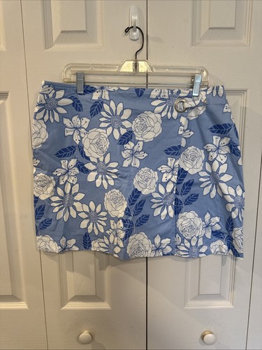Damen Skort Größe 16 blau weiß Hawaii-Druck Stretch Reißverschluss Druckknopfverschluss