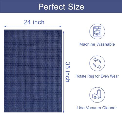 Boho Rug 2 x 3 ft Front Door Cotton Rugs Mat Washable Kitchen 2‘x 3‘ Blue - Picture 2 of 7