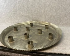 Vintage European Metal Candle Tray Plate 9 Pipe Fluted Edge 12" Primitive Style
