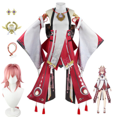 NEU Cosplay Genshin Impact Yae Miko Kostüm Damen Kleid Karneval Outfit Perücke