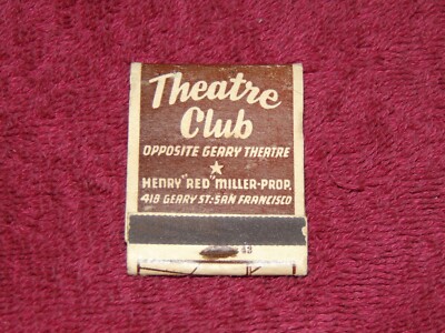 VINTAGE ALMOST FULL MATCHBOOK: ''THEATRE CLUB'' SAN FRANCISCO, CA