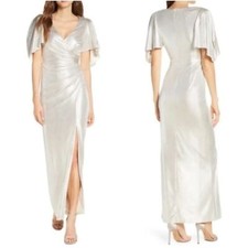 NWOT Eliza J Silver Metallic Evening Gown