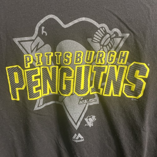 MAJESTIC Vtg Pittsburgh Penguins Pullover T-Shirt Long Sleeve Black 2XL - Picture 2 of 4