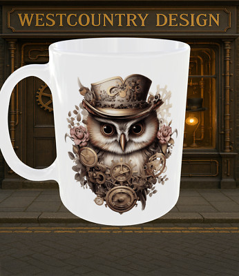 Gothic Steampunk Geschenk Eule Keramik Kaffeebecher 11oz - Victorian Cogs & Gears