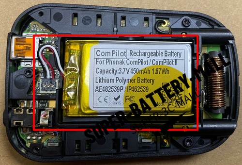Batería 450 mAh para audífono Phonak ComPilot/ComPilot II AE482539P IP462539 - Imagen 2 de 3
