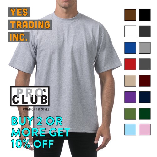 PROCLUB PRO CLUB MENS PLAIN T SHIRT HEAVYWEIGHT SHIRTS SHORT SLEEVE TEE BIG TALL - Picture 1 of 33