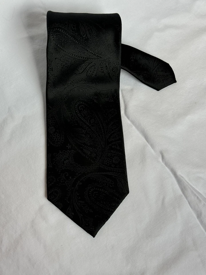 New Vesuvio Napoli polyester Men's necktie paisley wedding formal prom Dark Gray - Image 3 of 4