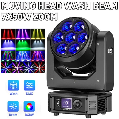 Moving Head RGBW Zoom Wash Beam 7X50W BEE-EYE Bühnenlicht DMX Party Show U`King - Bild 2 von 14