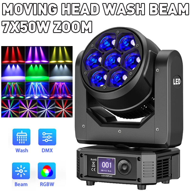 Moving Head RGBW Zoom Wash Beam 7X50W BEE-EYE Bühnenlicht DMX Party Show U`King - Bild 2 von 4