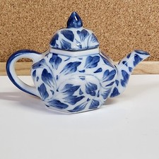 Miniature Teapot Andrea By Sadek Blue White Floral Design