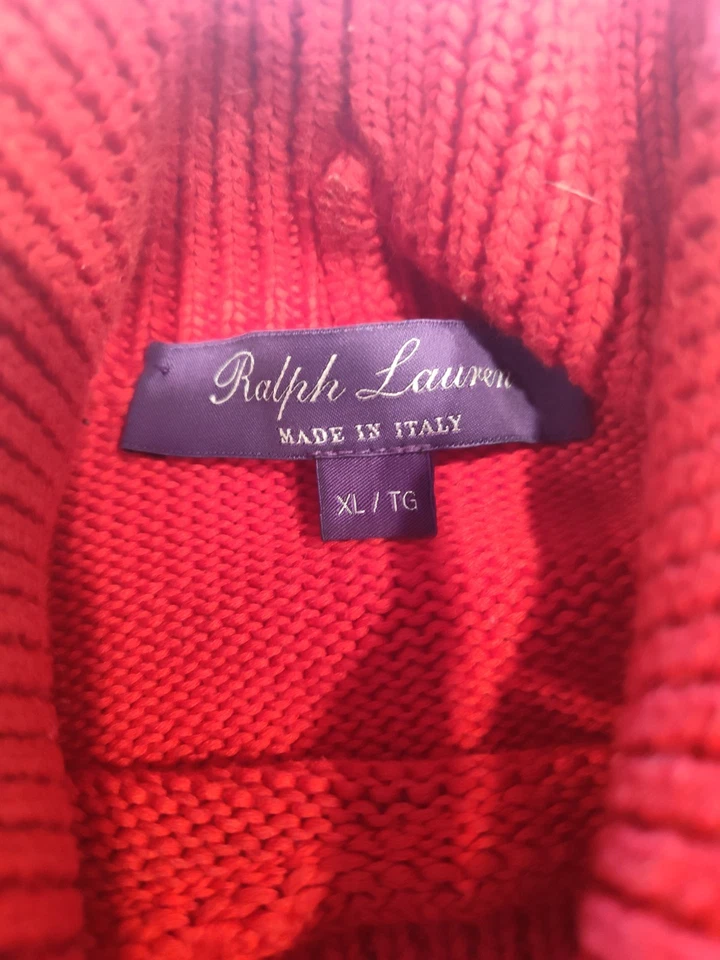 Suéter Ralph Lauren Etiqueta Púrpura Rojo Seda Cachemira Cuello Alto Acanalado Tejido Talla XL Foto 3 de 4