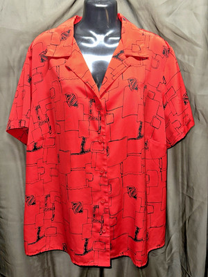 NOTATIONS Women's Short Sleeve RED Silky Blouse Top Size 2X