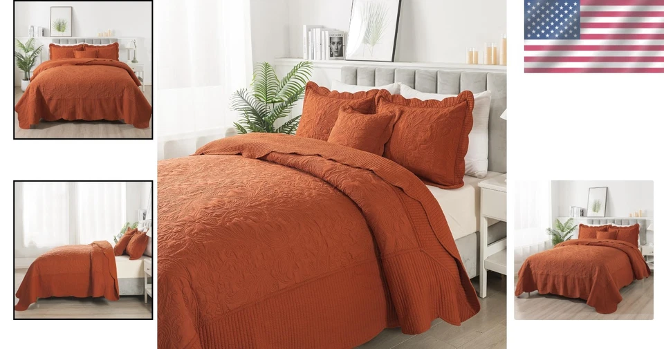 California King Quilt Set 128x120 - Rustic 4-Piece with Paisley & Solid Colors - Image 2 of 4