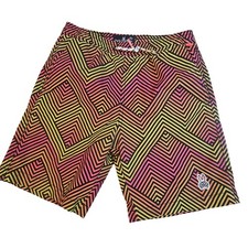 Psycho Bunny Swim Shorts kids 10-12 Multicolor Neon Geometric Lined Pockets