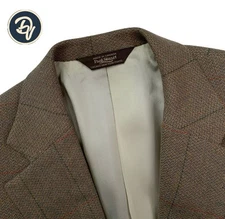 VTG 42 R Paul Stuart  100 % Camel Hair Knit Brown Windowpane Plaid Blazer