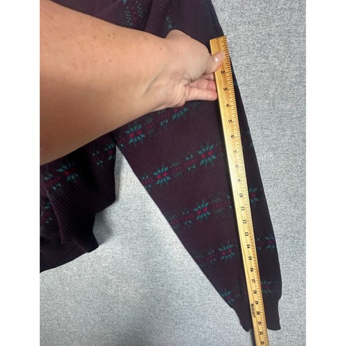 VTG Maglificio Florence Cardigan Sweater L Burgundy Wool Fair Isle Italy, $42.46 - Photo 6