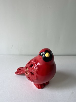 Red Ceramic Cardinal Tea Light Holder Bird Christmas Holiday Decor Candle