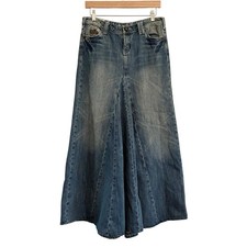 Vintage Industrial Cotton Denim Maxi Jean Skirt Flare Boho Western Hippy Size 5
