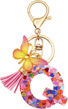 Initial Letter Keychains for Girls Women Pink Purple Green Cute Butterfly Heart