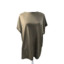 Chico's Women's Tunic Top Shirt Olive Green Stretchy Flowy Short Sleeve Size XL