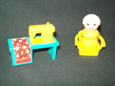 Vintage Fisher Price Little People Sewing Machine Chair Grandma NICE