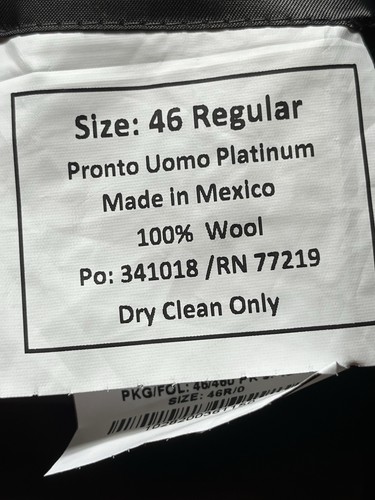Pronto Uomo Platinum Charcoal Gray 100% Wool Sport Coat Jacket Double Vent 46R - Bild 15 von 16