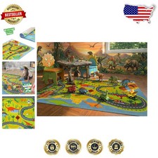 Kids Dinosaur Road Rug 5x7 - Soft Non-Slip Nylon Play Mat, Easy Clean, Vibrant