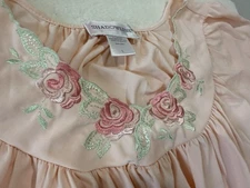 Vintage Women’s Shadowline Lt.  Pink Nightgown Long Nylon Embroidered Size Large