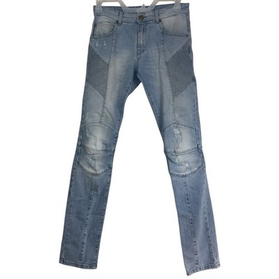  Pierre Balmain Moto Jeans Light Blue Distressed Men's 29 See Measurements