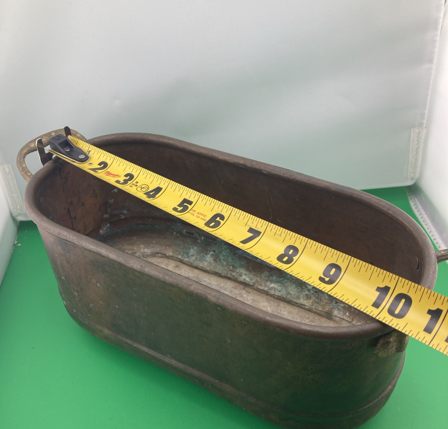 Vintage Turkey Copper 10”Oval Planter Jardiniere Riveted Handle Dovetail Joinery