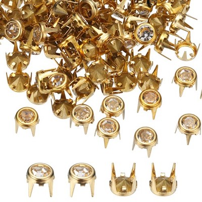 110pcs für Rhinestone Studs 6mm rund spitz Crystal Claw Gold & Weiß