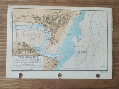 Teignmouth, Devon - 1943 Vintage Admiralty Royal Navy Map (Seller Ref A2)