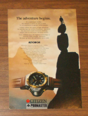 Seltene Werbung vintage Citizen Promaster ALTICHRON Uhr - Adventure begins 1989