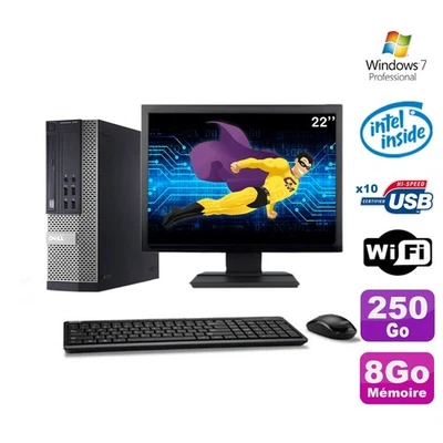 Lot PC Dell Optiplex 990 SFF G630 2.7GHz 8Go 250Go DVD Wifi W7 + Ecran 22" - Photo 1/4