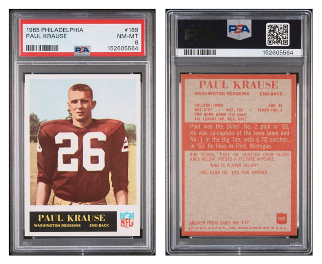 1965 Philadelphia Paul Krause Rc Rookie #189 PSA 8 NM MT