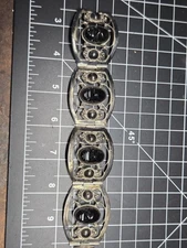 Vtg Taxco Sterling Obsidian Mask Bracelet FarFan Mexico Silver 925 tribal hinged