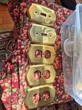 Lot Of 5 Vintage Solid Brass Raised Edge Electrical Switch & Outlet Covers 