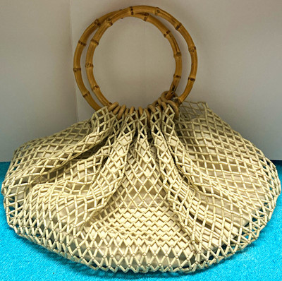A|X Armani Exchange Beige Top Handle Bag w/ Bamboo Handle, Zip Pouch, Lined