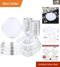 350PCS Silver Plastic Party Plates & Utensils for 50 Guests - BPA Free