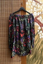 Miss Sixty Off Shoulder Ballon Sleev Floral Print Silk Dress Size M